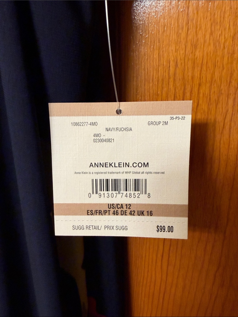 Anne Klein Navy Midi Dress with Hot Pink Floral Design - Picture 2 of 2